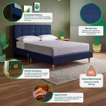 Cama Matrimonial Maia Azul