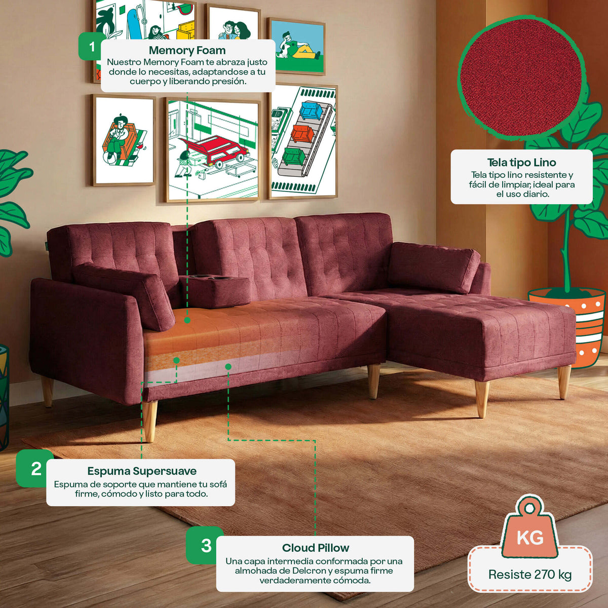 Sala Modular Chica Carlton Rojo - Oferta