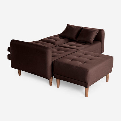 Sala Modular Chica Makora Cinnamon Café Lino De 2 Plazas  + Taburete - Outlet