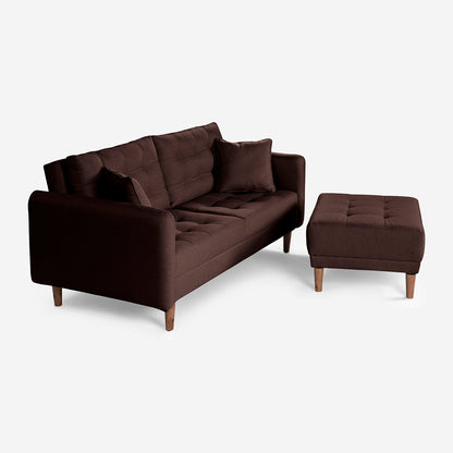 Sala Modular Chica Makora Cinnamon Café Lino De 2 Plazas  + Taburete - Outlet