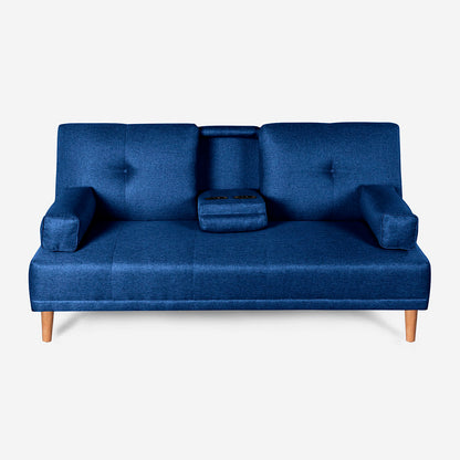 Sofá Cama Makora Coffey Azul Lino De 2 Plazas Con Portavasos - Outlet
