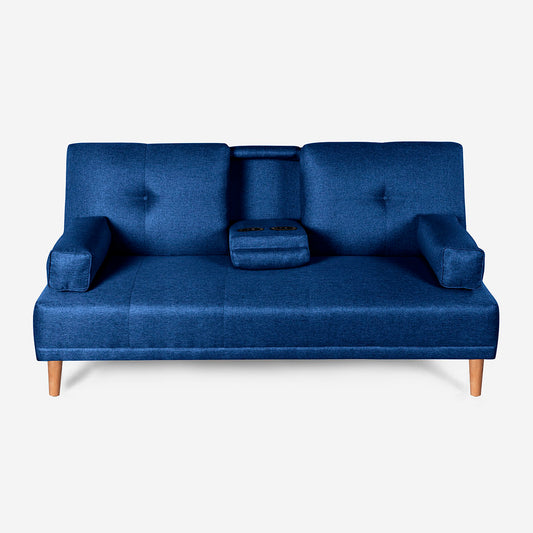 Sofá Cama Makora Coffey Azul Lino De 2 Plazas Con Portavasos - Outlet