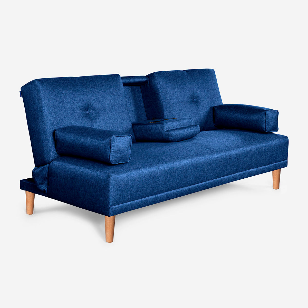 Sofá Cama Makora Coffey Azul Lino De 2 Plazas Con Portavasos - Outlet