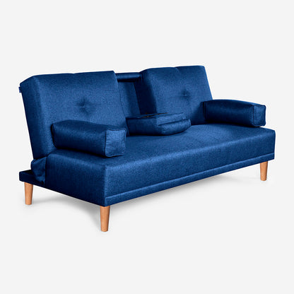 Sofá Cama Makora Coffey Azul Lino De 2 Plazas Con Portavasos - Outlet