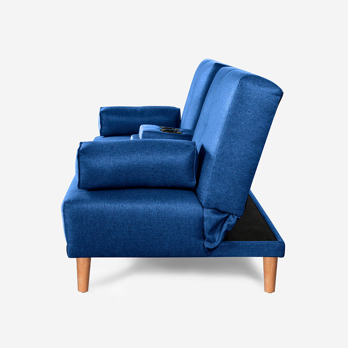 Sofá Cama Makora Coffey Azul Lino De 2 Plazas Con Portavasos - Outlet