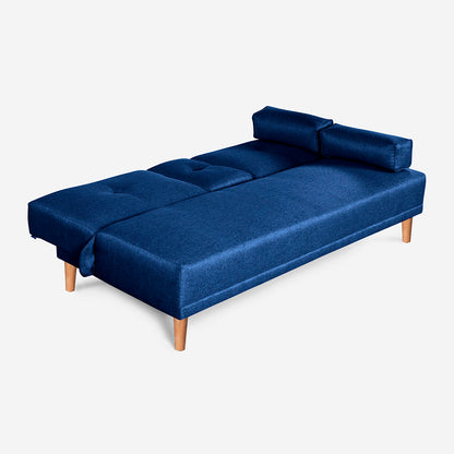 Sofá Cama Makora Coffey Azul Lino De 2 Plazas Con Portavasos - Outlet