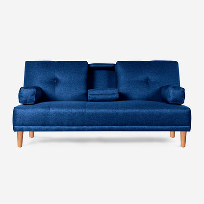 Sofá Cama Makora Coffey Azul Lino De 2 Plazas Con Portavasos - Outlet