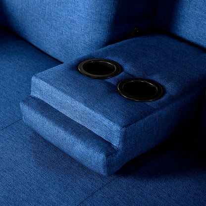 Sofá Cama Makora Coffey Azul Lino De 2 Plazas Con Portavasos - Outlet