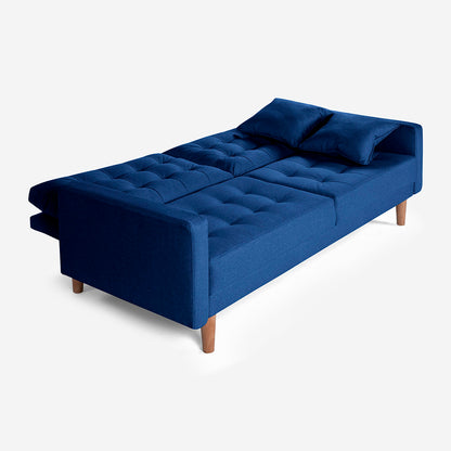Sofá Cama Makora Encore Azul Lino De 3 Plazas