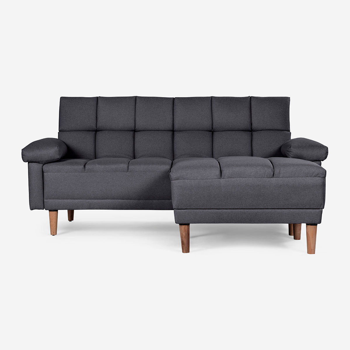 Sala Modular Chica Makora Eros Gris Oxford Lino De 2 Plazas  + Taburete - Outlet
