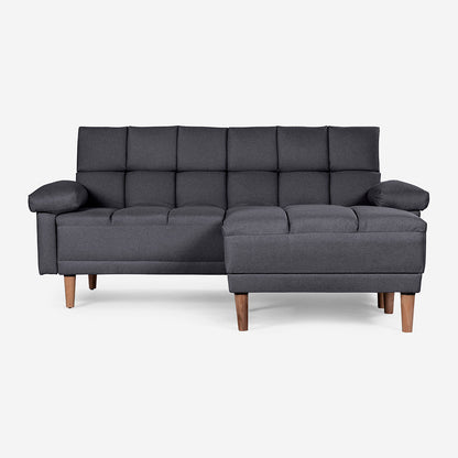 Sala Modular Chica Makora Eros Gris Oxford Lino De 2 Plazas  + Taburete - Outlet
