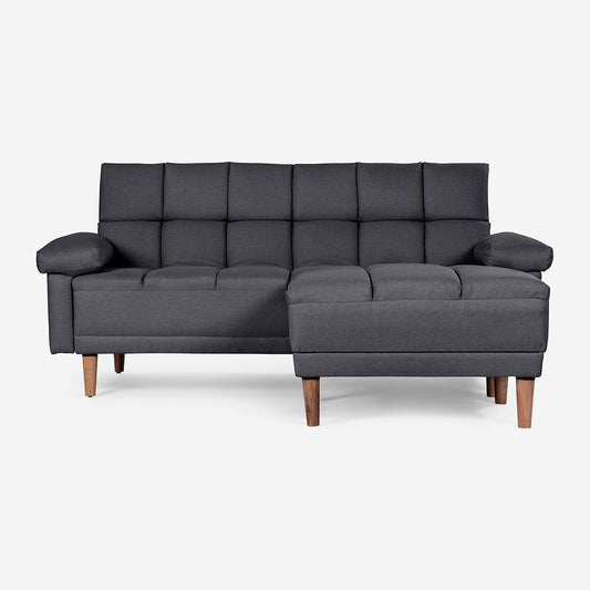 Sala Modular Chica Makora Eros Gris Oxford Lino De 2 Plazas  + Taburete - Outlet