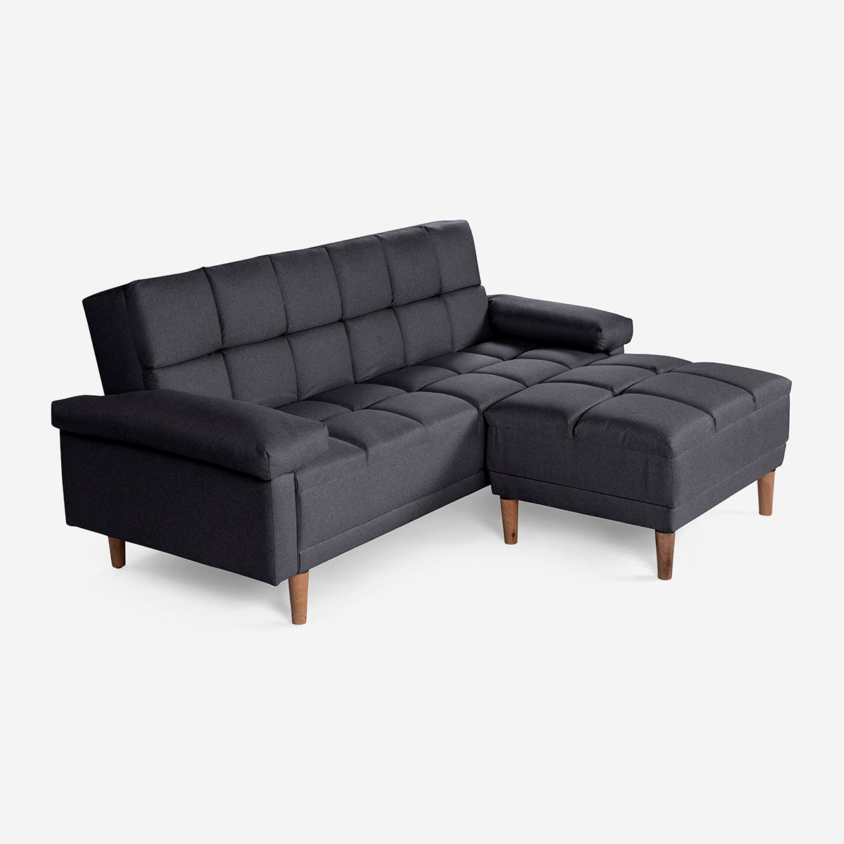 Sala Modular Chica Makora Eros Gris Oxford Lino De 2 Plazas  + Taburete - Outlet