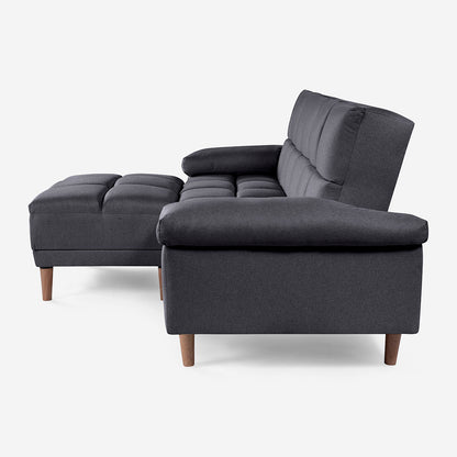 Sala Modular Chica Makora Eros Gris Oxford Lino De 2 Plazas  + Taburete - Outlet