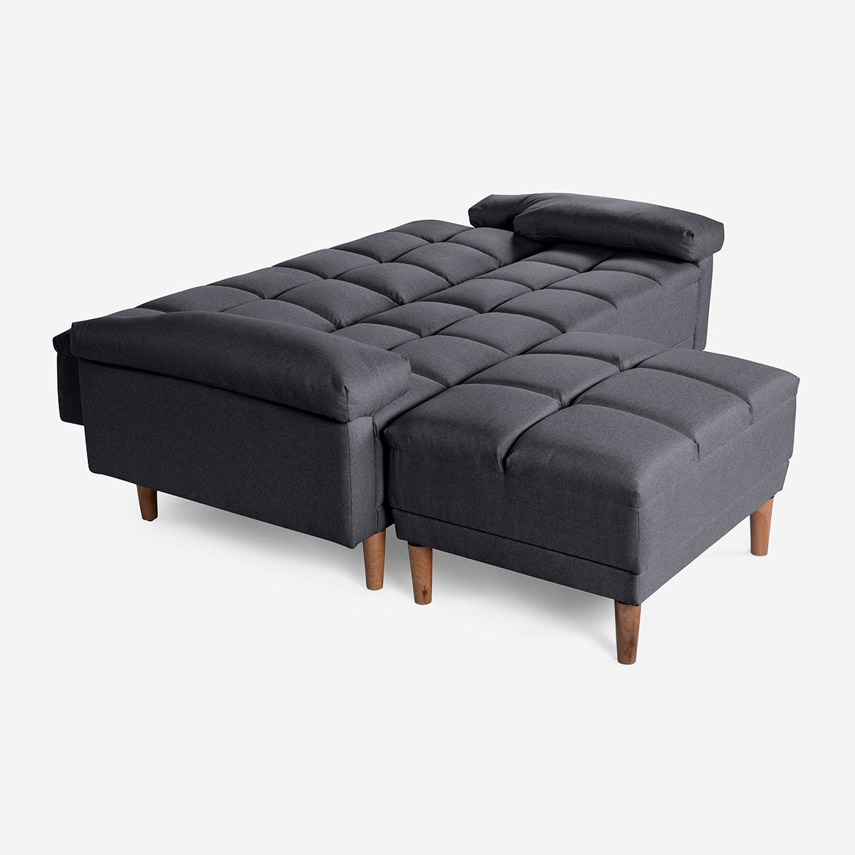 Sala Modular Chica Makora Eros Gris Oxford Lino De 2 Plazas  + Taburete - Outlet
