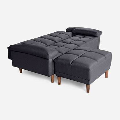 Sala Modular Chica Makora Eros Gris Oxford Lino De 2 Plazas  + Taburete - Outlet