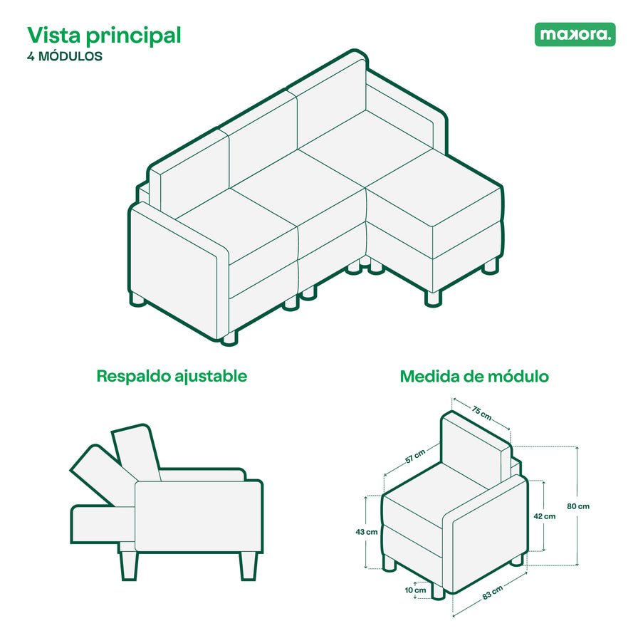 Sala modular Morelli de 4 modulos Color Azul