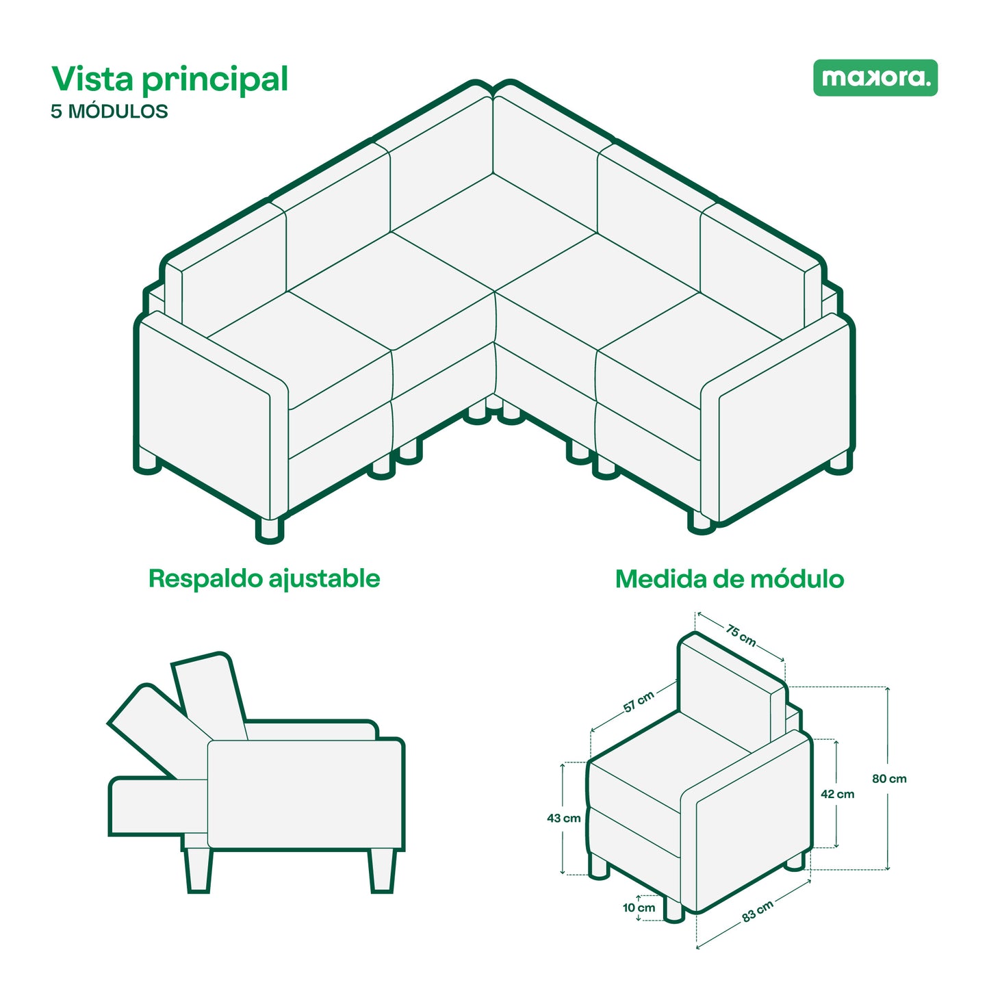 Sala Modular Maristella de 5 modulos Color Azul
