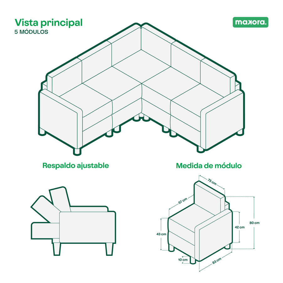 Sala Modular de 5 modulos Zavian Color Azul
