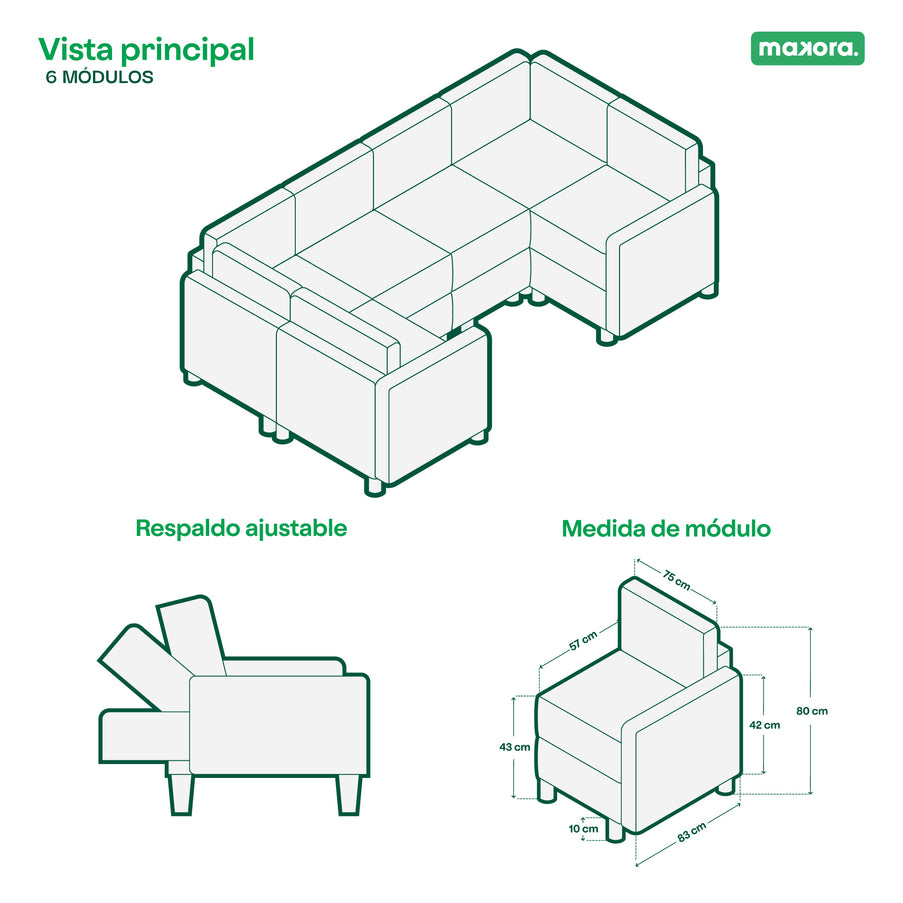 Sala modular Avalon de 6 modulos Color Oxford