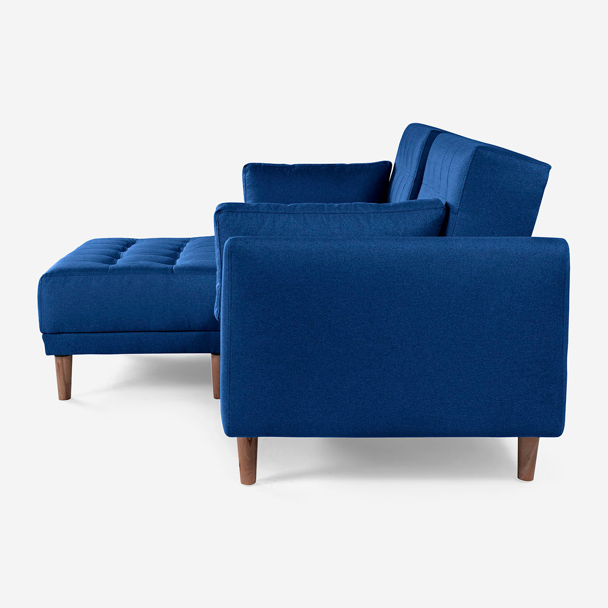 Sala Modular Chica Makora Mandarin Azul Lino De 2 Plazas Con Portavasos + Taburete