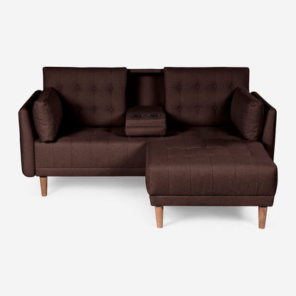 Sala Modular Chica Makora Mandarin Café Lino De 2 Plazas Con Portavasos + Taburete