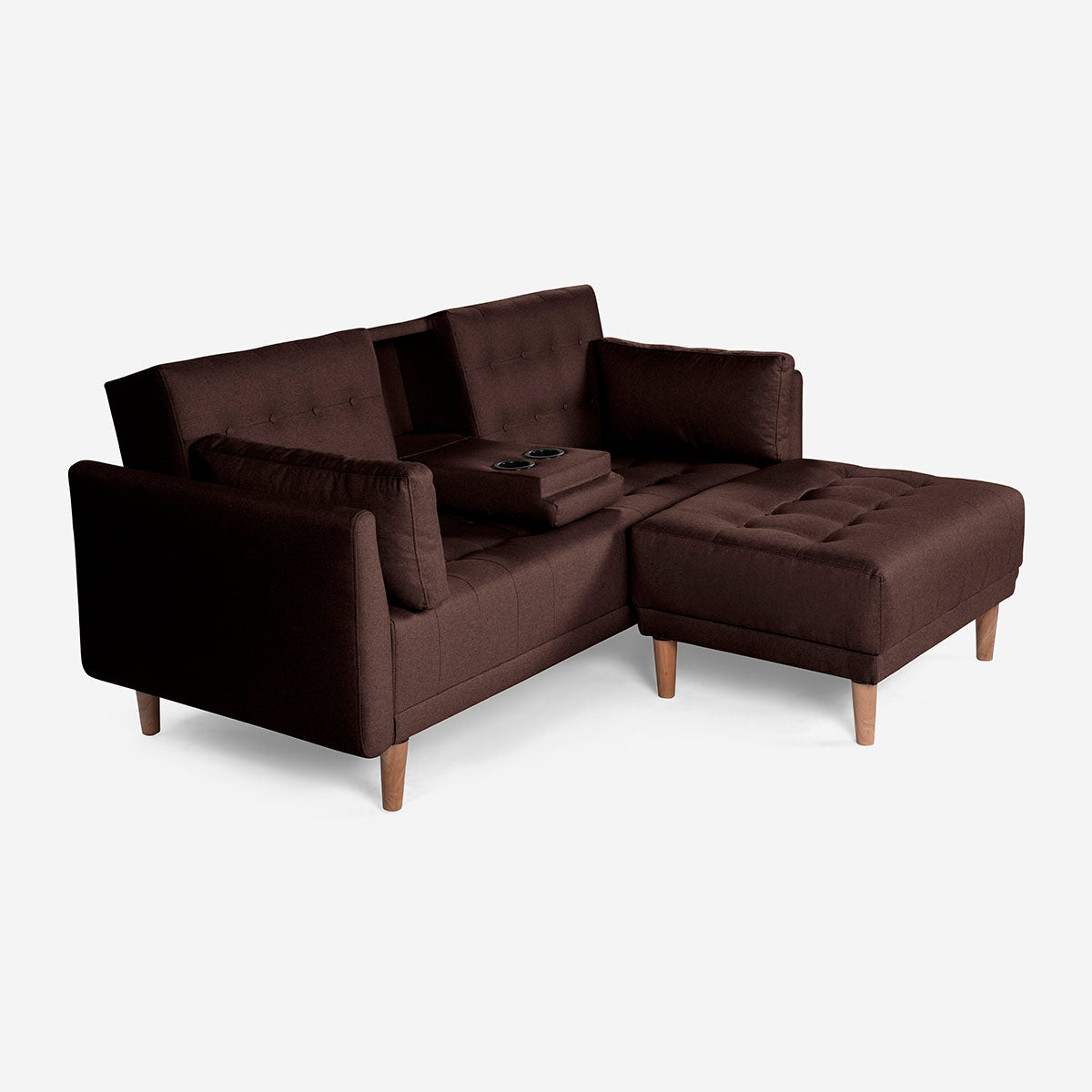 Sala Modular Chica Makora Mandarin Café Lino De 2 Plazas Con Portavasos + Taburete