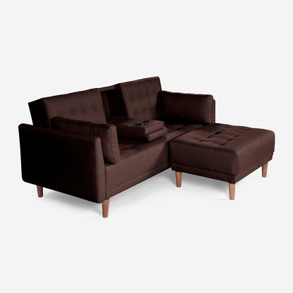 Sala Modular Chica Makora Mandarin Café Lino De 2 Plazas Con Portavasos + Taburete
