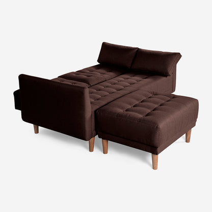 Sala Modular Chica Makora Mandarin Café Lino De 2 Plazas Con Portavasos + Taburete
