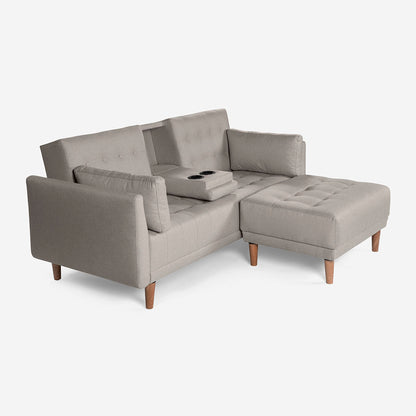 Sala Modular Chica Makora Mandarin Gris Claro Lino De 2 Plazas Con Portavasos + Taburete - Outlet