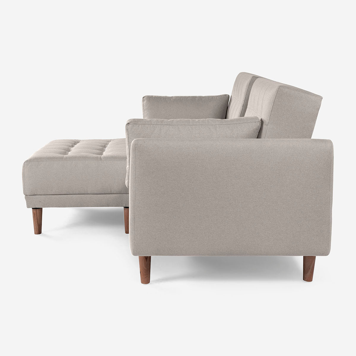 Sala Modular Chica Makora Mandarin Gris Claro Lino De 2 Plazas Con Portavasos + Taburete - Outlet