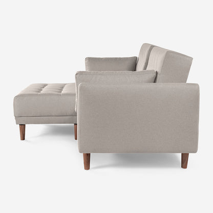Sala Modular Chica Makora Mandarin Gris Claro Lino De 2 Plazas Con Portavasos + Taburete - Outlet