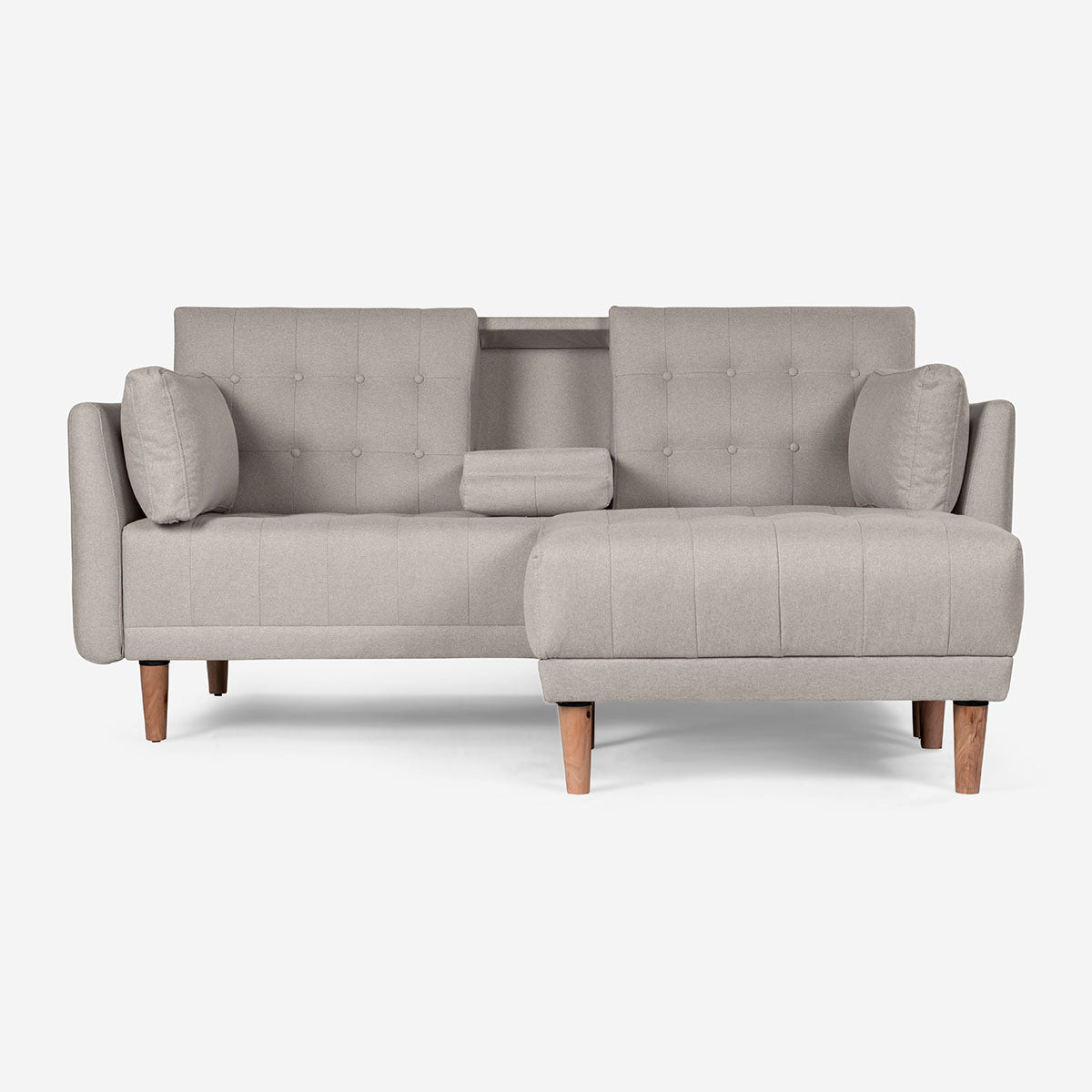 Sala Modular Chica Makora Mandarin Gris Claro Lino De 2 Plazas Con Portavasos + Taburete - Outlet