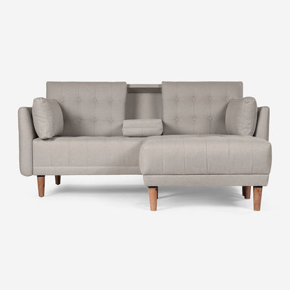 Sala Modular Chica Makora Mandarin Gris Claro Lino De 2 Plazas Con Portavasos + Taburete - Outlet