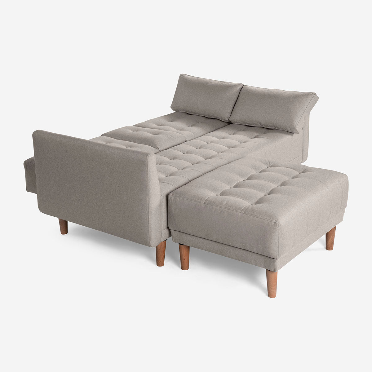 Sala Modular Chica Makora Mandarin Gris Claro Lino De 2 Plazas Con Portavasos + Taburete - Outlet
