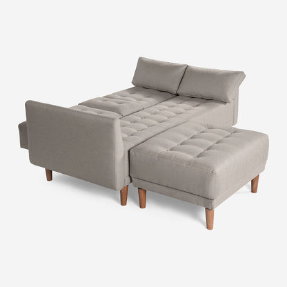 Sala Modular Chica Makora Mandarin Gris Claro Lino De 2 Plazas Con Portavasos + Taburete - Outlet