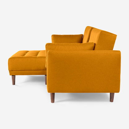 Sala Modular Chica Makora Mandarin Mostaza Lino De 2 Plazas Con Portavasos + Taburete