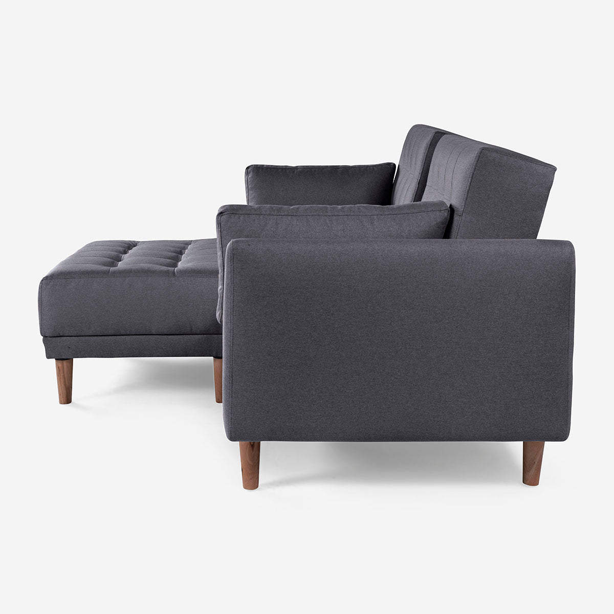 Sala Modular Chica Makora Mandarin Gris Oxford Lino De 2 Plazas Con Portavasos + Taburete