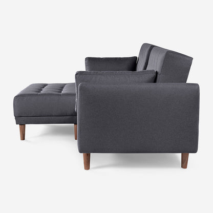 Sala Modular Chica Makora Mandarin Gris Oxford Lino De 2 Plazas Con Portavasos + Taburete