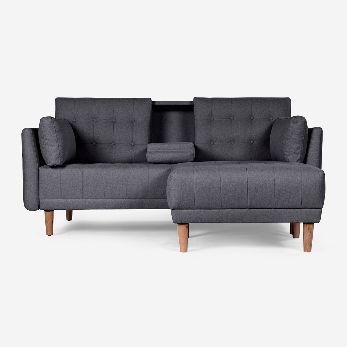 Sala Modular Chica Makora Mandarin Gris Oxford Lino De 2 Plazas Con Portavasos + Taburete