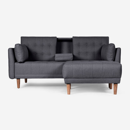 Sala Modular Chica Makora Mandarin Gris Oxford Lino De 2 Plazas Con Portavasos + Taburete