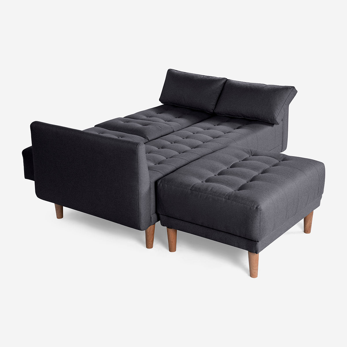 Sala Modular Chica Makora Mandarin Gris Oxford Lino De 2 Plazas Con Portavasos + Taburete