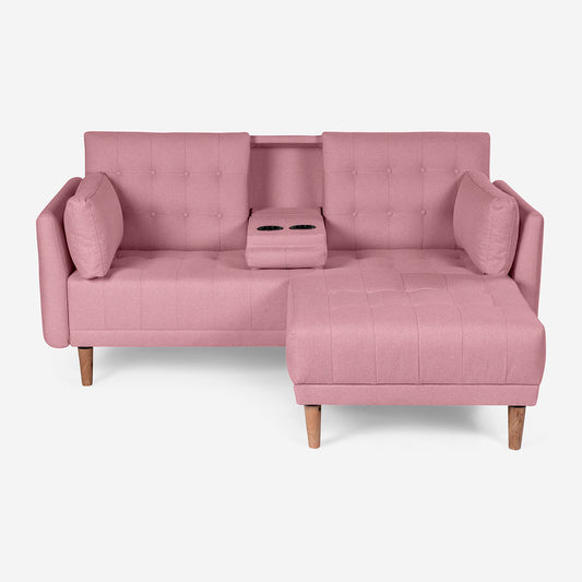 Sala Modular Chica Makora Mandarin Rosa Lino De 2 Plazas Con Portavasos + Taburete