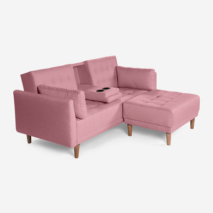 Sala Modular Chica Makora Mandarin Rosa Lino De 2 Plazas Con Portavasos + Taburete
