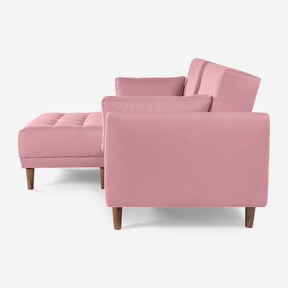 Sala Modular Chica Makora Mandarin Rosa Lino De 2 Plazas Con Portavasos + Taburete