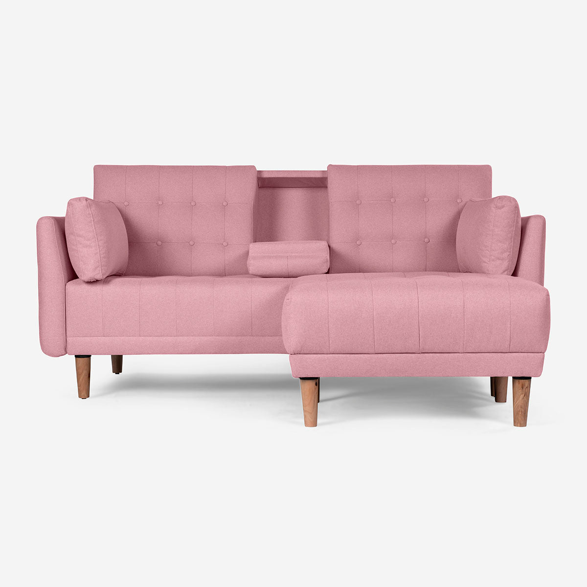Sala Modular Chica Makora Mandarin Rosa Lino De 2 Plazas Con Portavasos + Taburete
