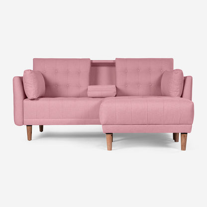 Sala Modular Chica Makora Mandarin Rosa Lino De 2 Plazas Con Portavasos + Taburete