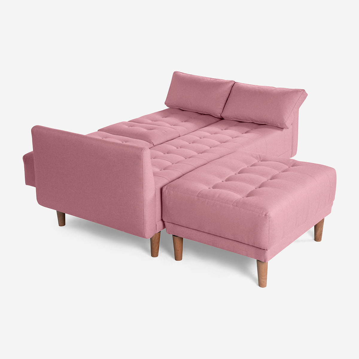 Sala Modular Chica Makora Mandarin Rosa Lino De 2 Plazas Con Portavasos + Taburete