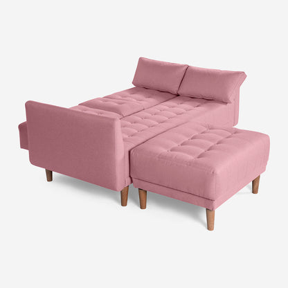 Sala Modular Chica Makora Mandarin Rosa Lino De 2 Plazas Con Portavasos + Taburete