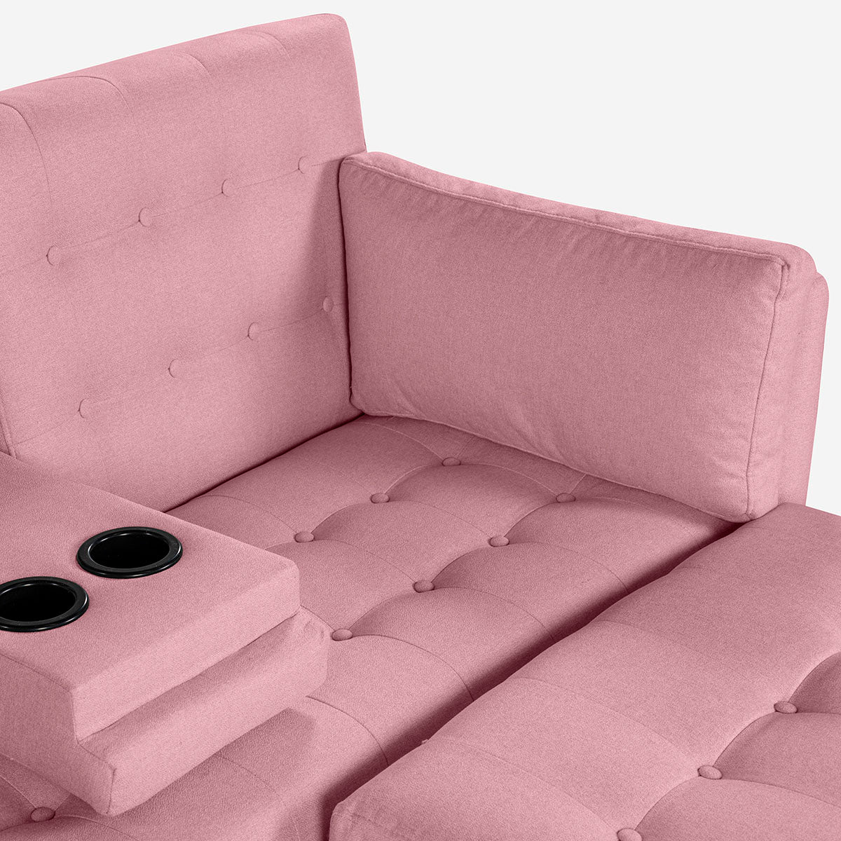 Sala Modular Chica Makora Mandarin Rosa Lino De 2 Plazas Con Portavasos + Taburete